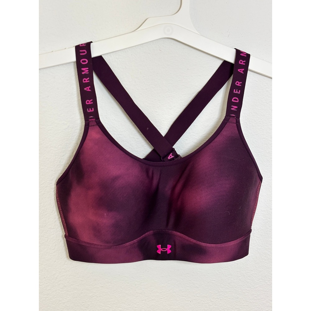 Under Armour Sports Bra Large Purple Pink Tie Dye High Impact Molded Cup Logo